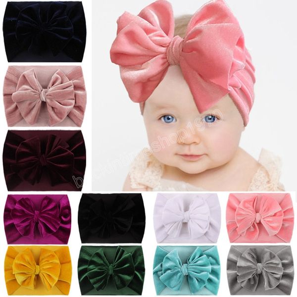 Fashion Infant Toddler Soft Velvet Hairband Kids Tinta unita Elastic Wide Headband Baby Girl Bow Headwarp Hair Accessorise Gift