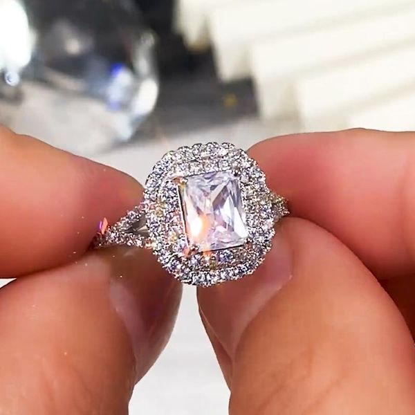 

wedding rings huitan gorgeous full zircon women dazzling crystal zirconia proposal engagement party ring luxury jewelry dropship, Slivery;golden
