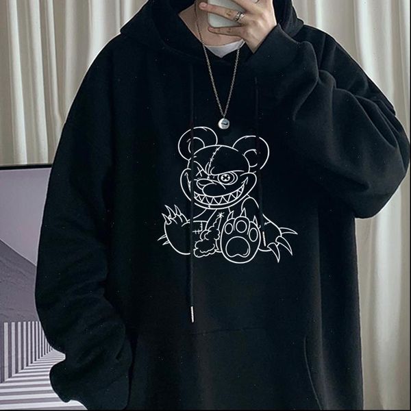 

harajuku punk womens horror cartoon print hoodie women loose cute long sleeve pullover black vintage clothes