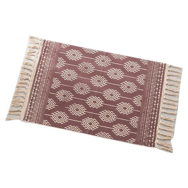 

carpets linen and cotton blended hand-woven tassel carpet, nordic style bedside mats suitable for living room bedroom,red