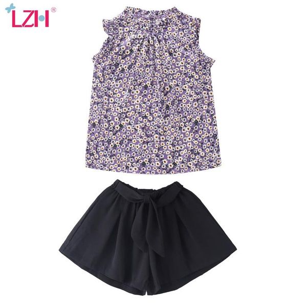 

clothing sets lzh 2021 sleeveless floral shorts outfits summer for kids fashion costume girls sweet children's suits, White