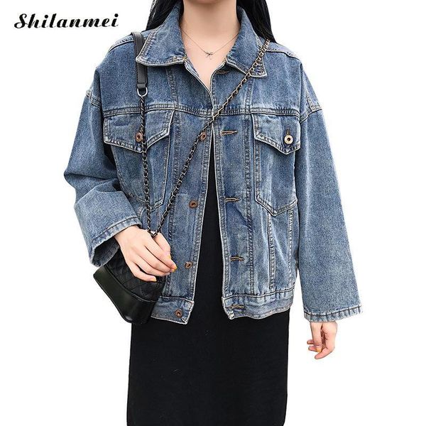 

women's jackets women basic denim jacket 2021 autumn winter for schoolgirl jeans casual loose coat outwear, Black;brown
