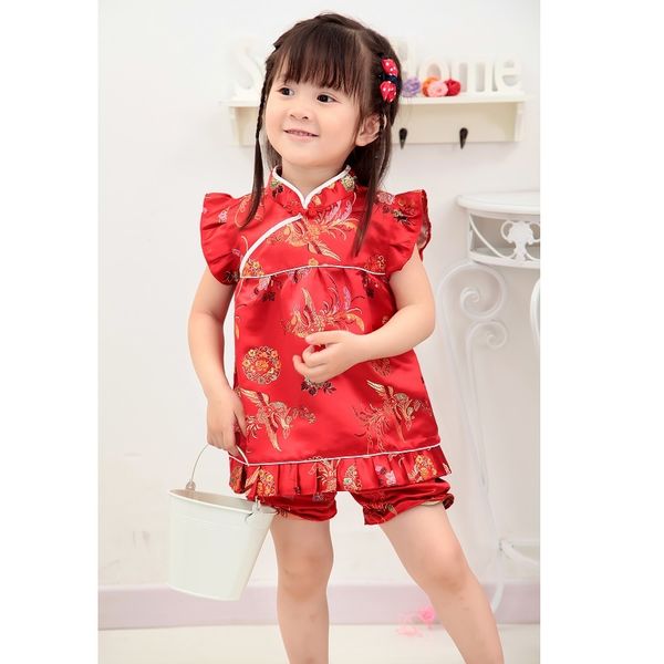 

girls clothes suits chinese dragon phoenix kids qipao set new year children birthday gift baby clothing festive costumes 210413, White