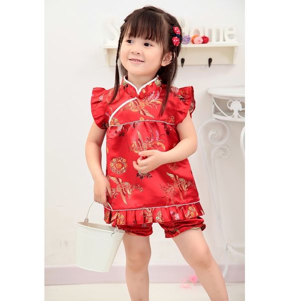 Vestiti per ragazze Abiti Drago cinese Fenice Bambini Qipao Set Capodanno Bambini Regalo di compleanno Abbigliamento per bambini Costumi festivi 210413