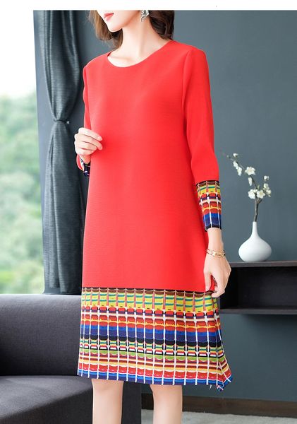 

dress miyake fashion print o-neck fold long sleeve straight, Black;gray