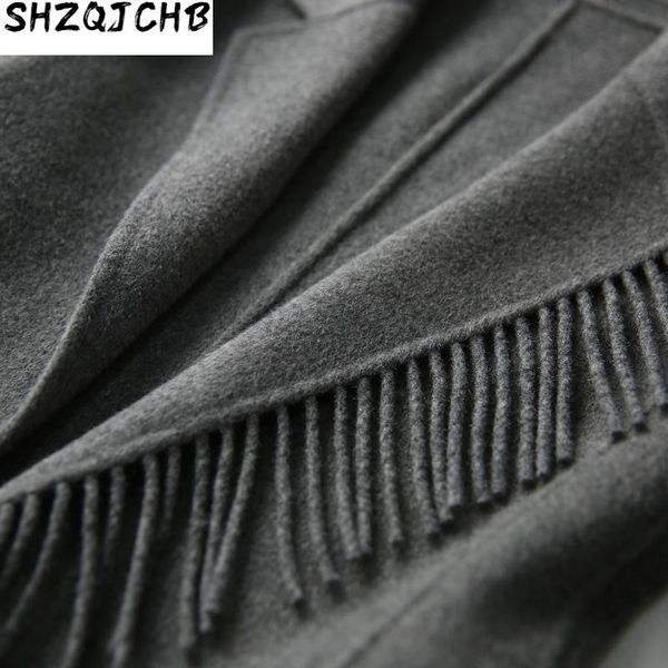 

100% wool coat women clothes spring jacket tassel korean fashion overcoat elegant abrigos para mujer wt122069vl kj414 women's & blends, Black