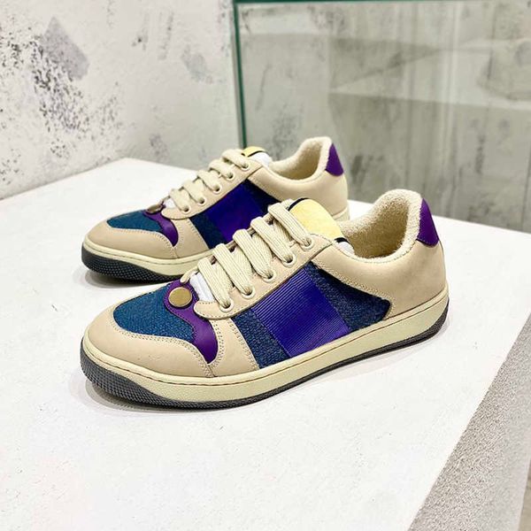 

designers shoes casual shoe lace-up sneakers blue red web stripe trainer italy vintage classic dirty leather screener sneaker men with box