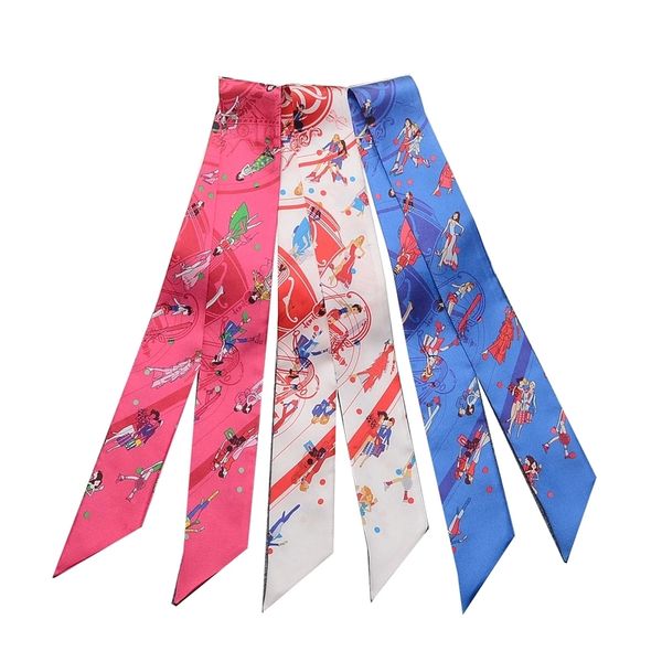 

chaxiaoa fashion horse print silk scarf women headband small bag ribbon hair handbag scarves luxury women's bandana, Blue;gray