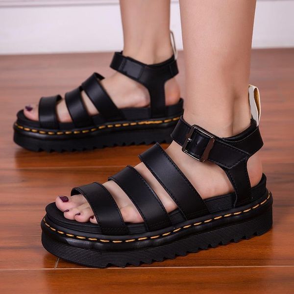 

sandals 2021 summer shoes womens students flat platform women soft patent leather gladiator female beach, Black