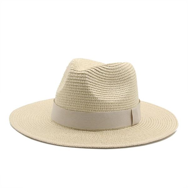 

wide brim hats panama for women jazz caps ribbon band classic khaki black white outdoor beach sun protective casual men straw, Blue;gray