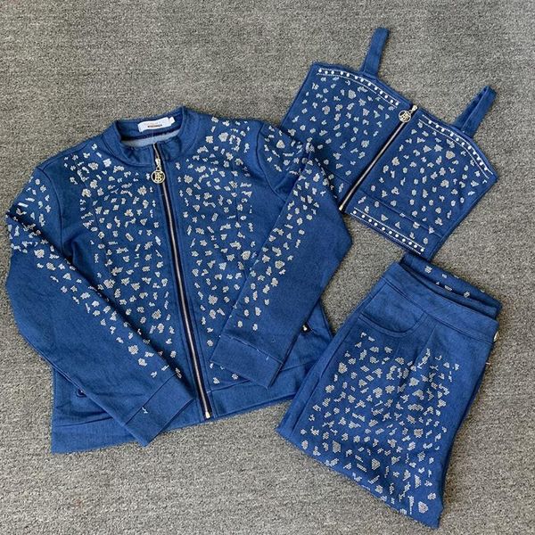 

women's two piece pants 3 matching sets beaded denim set autumn winter sweatshirt suit tracksuit three fitness outfit, White