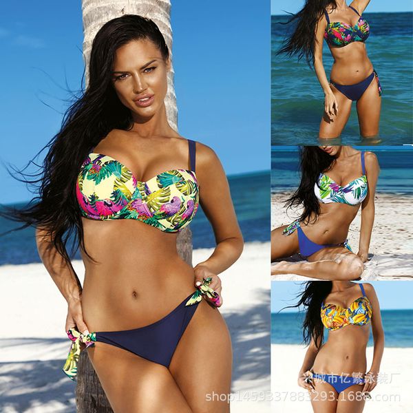 

chest 2021 split bikini hard bag banana print big size feipo swimsuit, White;black