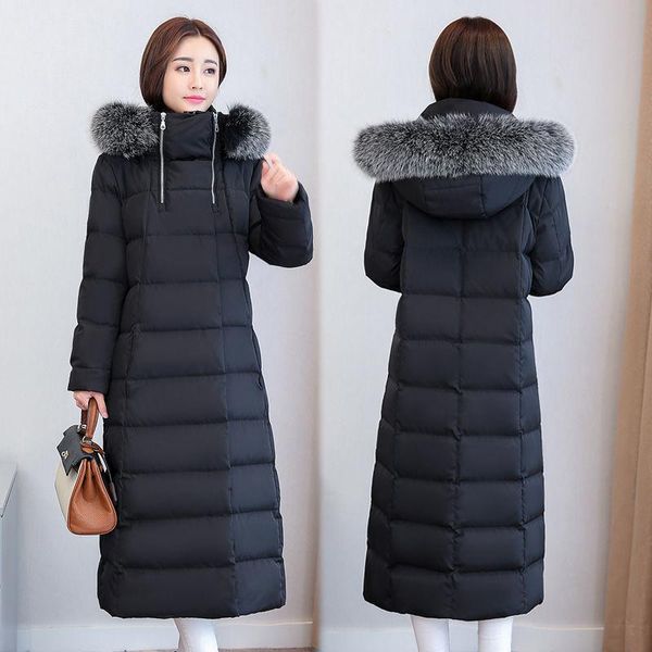 

women's down & parkas aibeautyer 2021 winter big artificial fur coat casual wide waisted light jacket plaid slim outwear women knee len, Black