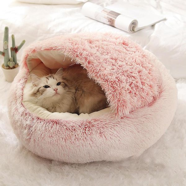 

cat beds & furniture winter 2 in 1 bed round warm pet house long plush dog sleeping bag sofa cushion nest for small dogs cats kitten