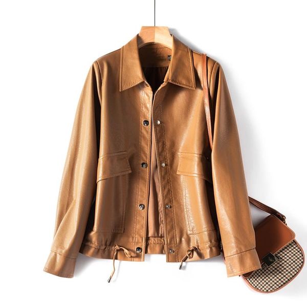 

women's leather & faux pu jackets -5xl women loose soft biker coat female moto outerwear womens clothing, Black