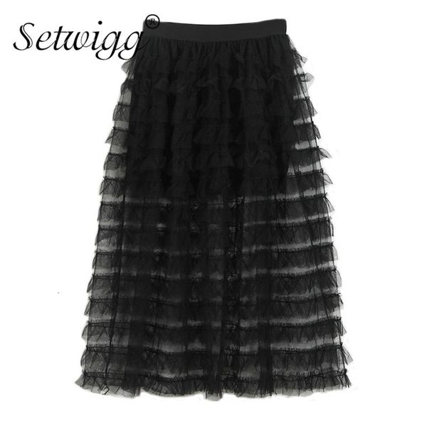 

skirts skirts summer flounced tiered tulle perspective elastic waist mesh patchwork layers skorts lined a-line long s fkwb, Black