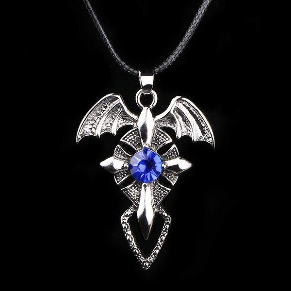 

pendant necklaces retro creative punk style bat cross crystal necklace for women unique men's hip hop jewelry accessories, Silver