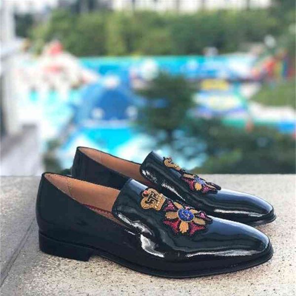 

embroidery loafers 100% real leather men wedding office dress shoes, Black