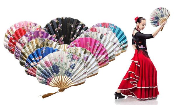 

summer vintage folding bamboo fan chinese style hand held flower for dance party wedding colorful home decorations other decor