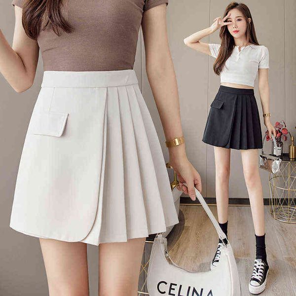 

casual dresses pleated women's 2022 spring and summer korean high waist thin short temperament a-line skirt, Black;gray