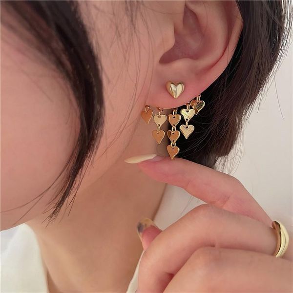 

stud engagement enamel heart tassel exquisite earrings for women girls rose gold color summer jewelry black earring wedding gift, Golden;silver