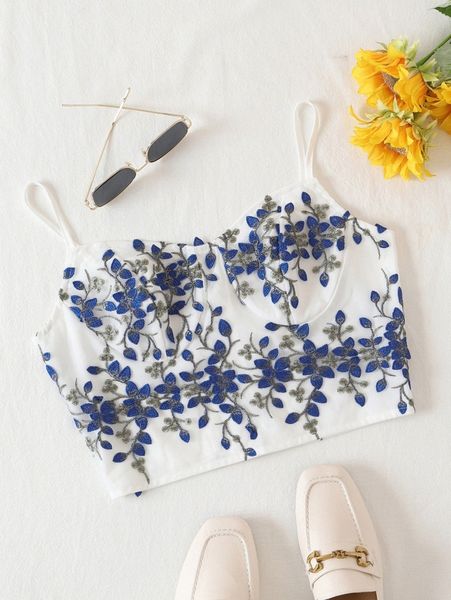 

appliques zipper detail cami 1255#, White