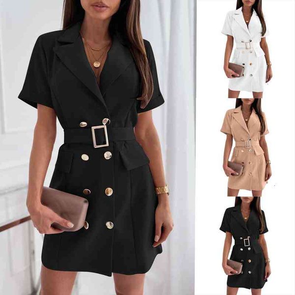 

office waist belt blazer womens dresses double breasted business autumn jacket casual pockets female mini suits, Black;gray