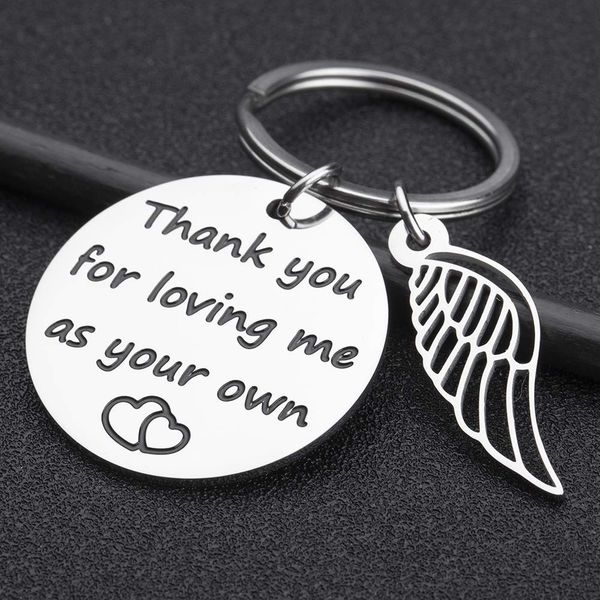 

step mom dad keychain adoption gift from stepchild adoptive parent thank you for loving me as your own birthday keyring pendantdio chan cont, Slivery;golden