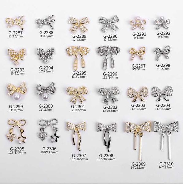

5pcs nail art delicate bowknots designs alloy with zircon rhinestones for tips decorations, Silver;gold