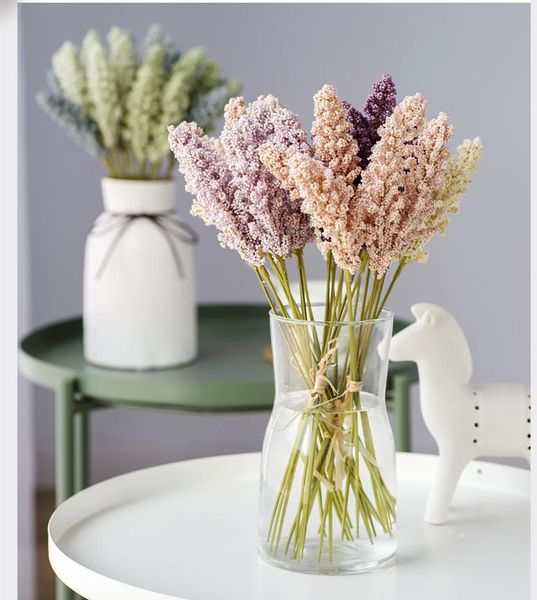 

decorative flowers & wreaths 6pcs artificial vanilla mini foam berry spike bouquet for wedding home wall decoration cereals fake