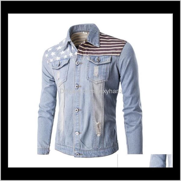 Jacken Oberbekleidung Mäntel Herrenbekleidung Bekleidung Drop Lieferung 2021 Winter Herbst Männer Amerikanische Flagge Hemd Gewaschen Langarm Casual Denim Jack