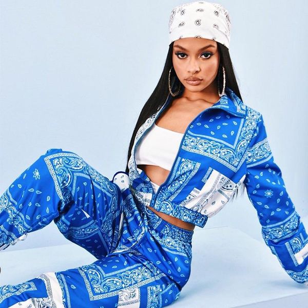 

women's tracksuits blue print fashion women tracksuit 2 piece set crop and pants outfits for spring street style hip hop sweatsuit, Gray