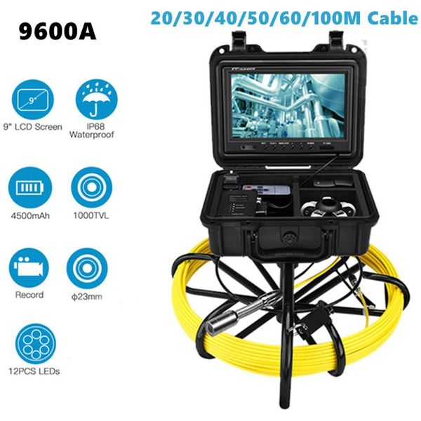 

eyoyo 9600a 30/50m pipe inspection video camera dvr ip68 drain sewer pipeline industrial endoscope with 9" monitor ip cameras