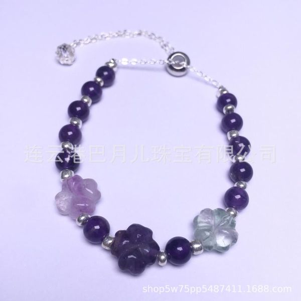 

beaded, strands natural amethyst color fluorite pull bracelet european and american style princess simple ins wind gift, Black