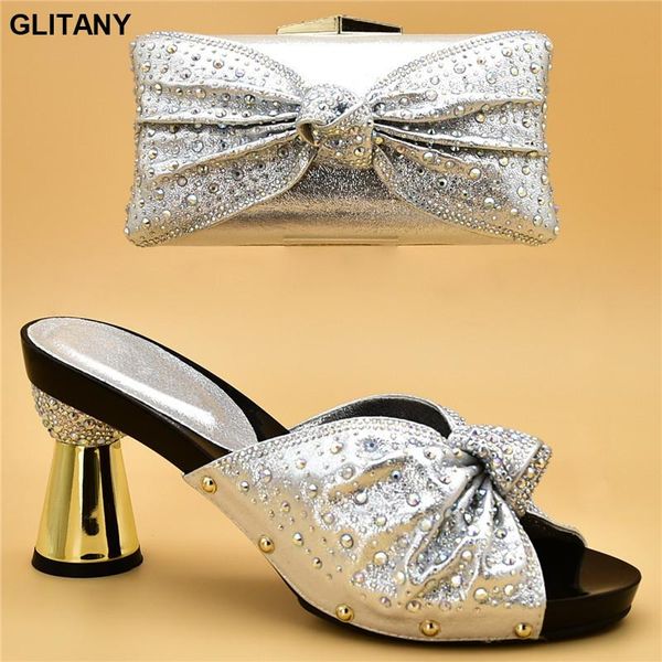 

dress shoes latest italian with matching bags set decorated rhinestone summer high heeled for women slip on, Black