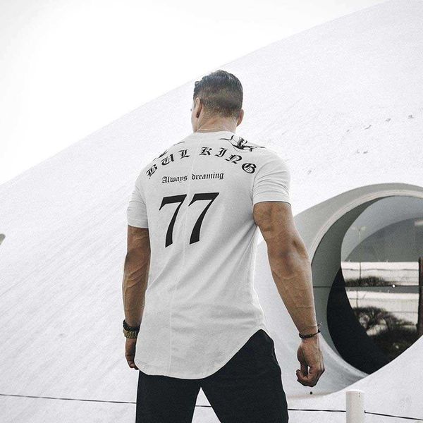 

muscle summer new sports fitness running t-shirt men's brother round hem breathable slim short sleeve, White;black