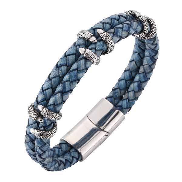 

fashion double layered genuine leather dragon claw charm bracelet men's retro style magnetic buckle jewelry, Golden;silver