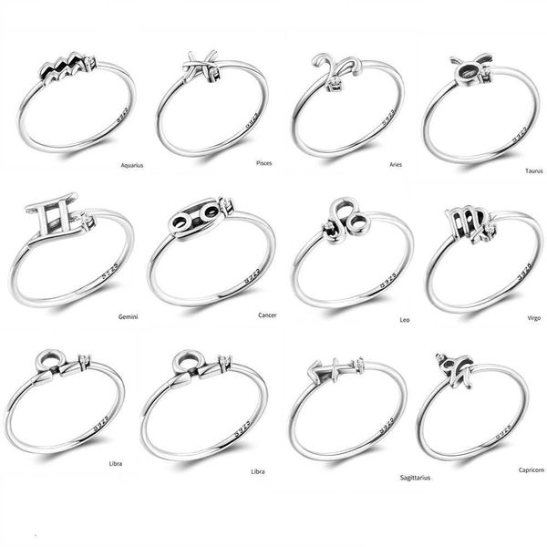 

ring s925 zodiac sign aquarius pisces aries taurus gemini cancer leo virgo libra scorpio sagittarius capricorn 12 constellation, Golden;silver