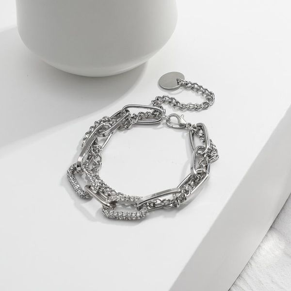 

trendy chain bracelet statement unique stainless steel cubic zirconia punk rhinestone thick emo jewlery charm bracelets, Golden;silver