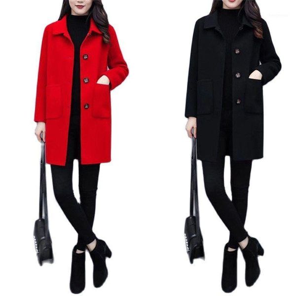 

women's wool & blends women woolen coat 2021 autumn and winter overcoat female loose plus size jacket veste manteau femme a1079, Black