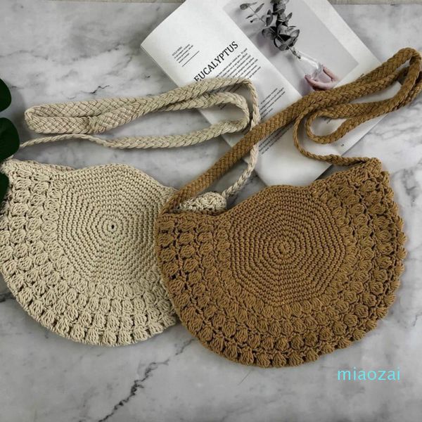 

bohemian half moon straw bag for women handmade rope woven shoulder crossbody bags large capacity totes summber beach rattan bag c