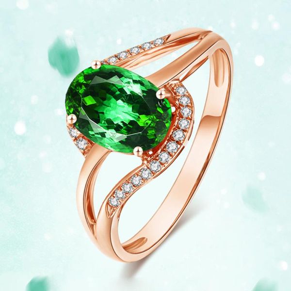 

cluster rings luxury gemstones jewelry emerald ring for women 18k rose gold color green crystal zircon diamonds trendy party accessory gifts, Golden;silver