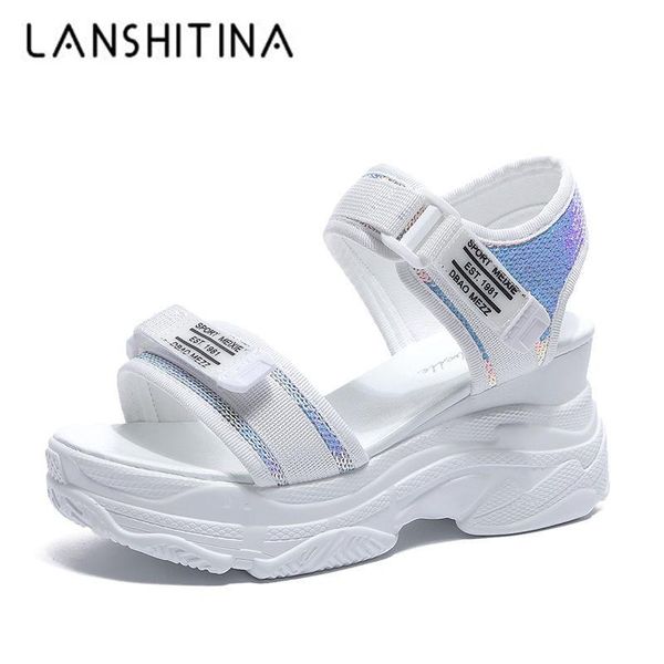 

dress shoes 2021 summer sandals 6cm wedge heel sneakers women beach flip flop high heeled casual bling open toe walking slippers, Black