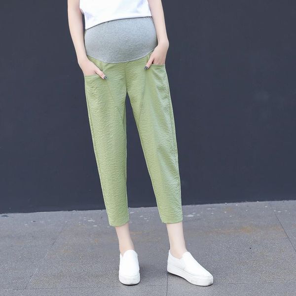 

maternity bottoms fashion linen 7-pants mother clothes for pregnancy women bottom pants pregnant straight trousers green large size, White