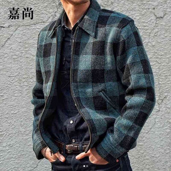 

autumn and winter 2021 new fashion lapel plaid long sleeve jacket men's, Black