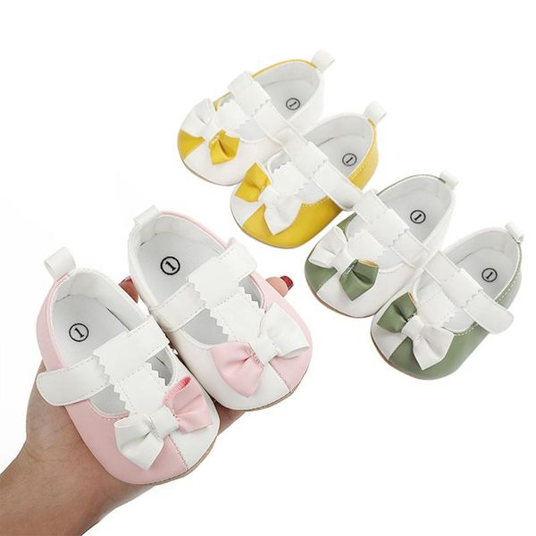 

baby girls princess dress shoes, non-slip soft sole t-strap color block mary jane flats with bowknot first walkers