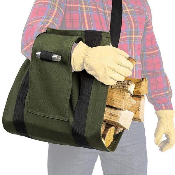 

storage bags firewood bag outdoor activities portable large capacity canvas timber anti-slip carrier tote for barbecues picnic