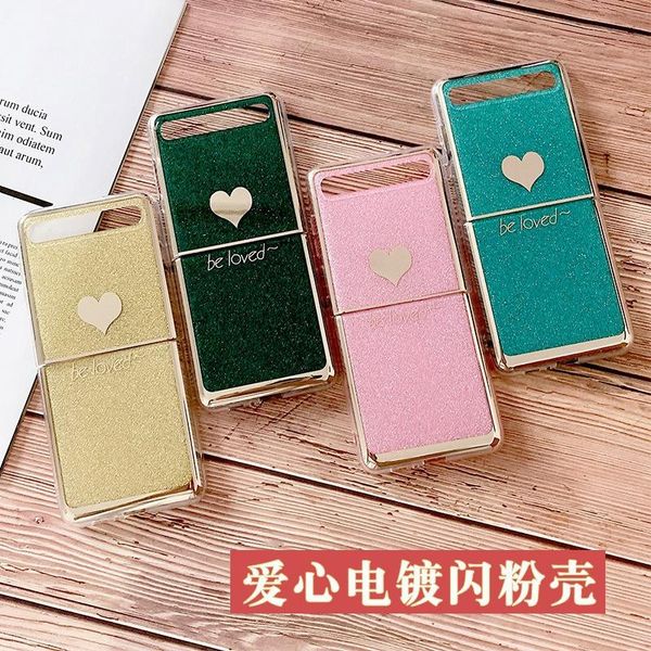 

cell phone pouches ins for samsung galaxy z flip case glitter plating love shockproof cover 5g f7000 mobile