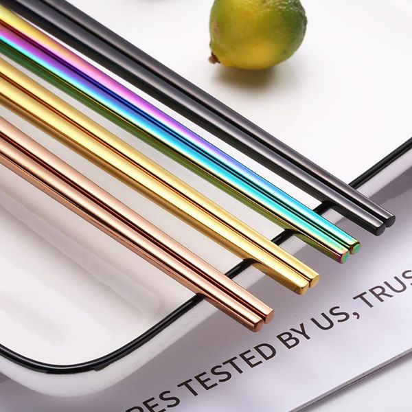 

pair chinese metal chopsticks non-slip stainless steel chop sticks set reusable eco-friendly tableware children