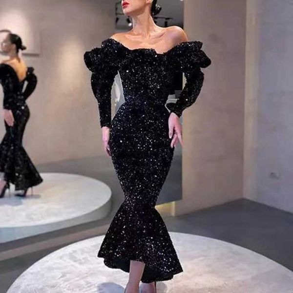 

ocstrade bodycon dress elegant sequin mermaid black arrivals women long sleeve night club party es 210527, Black;gray